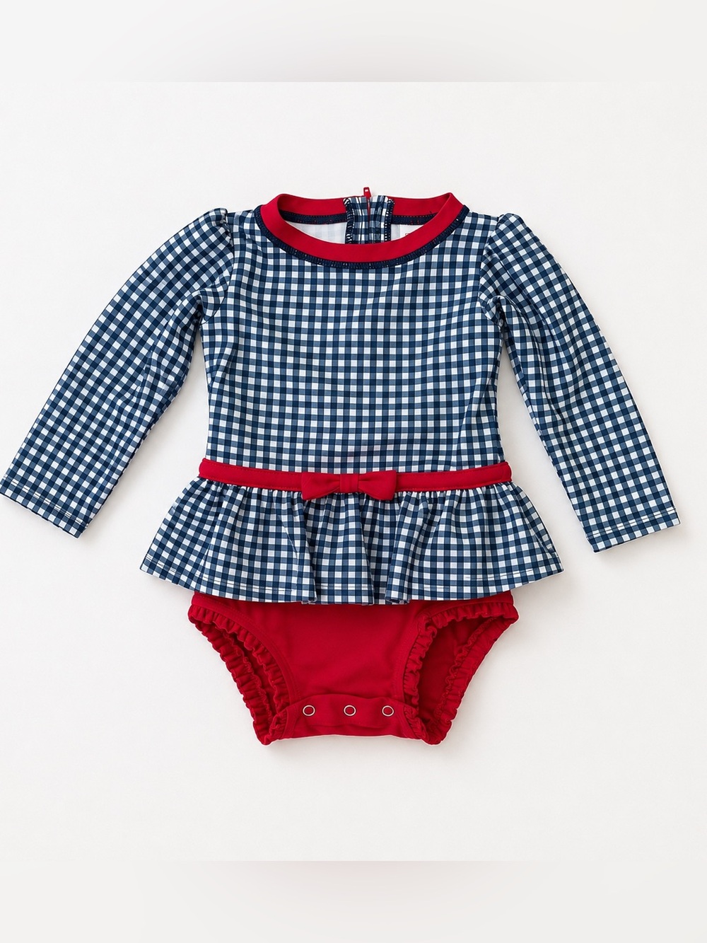 RuffleButts 18-24M Patriotic Blue Gingham Peplum Swimsuit One Piece Rash Guard